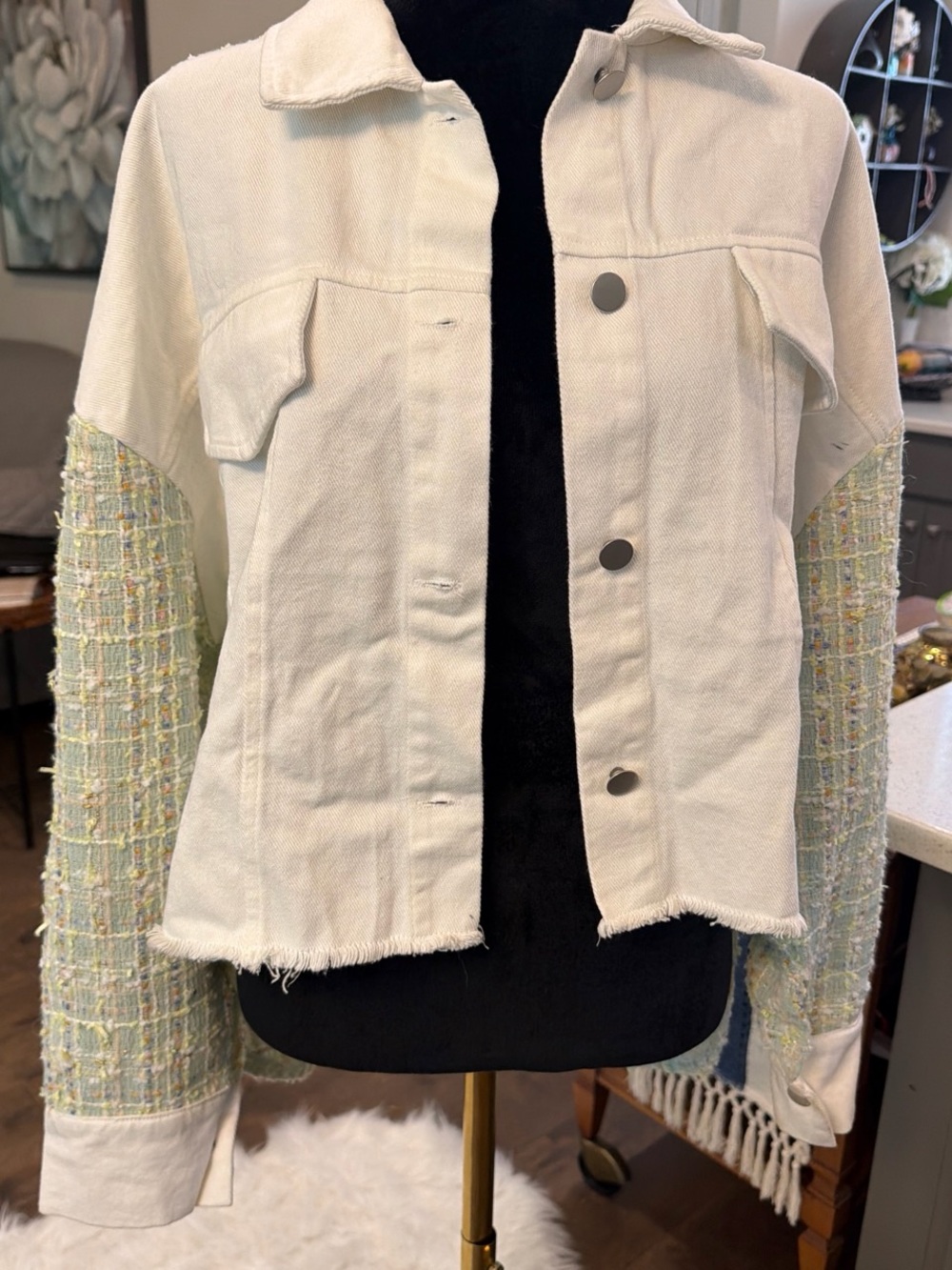 Dance & Marvel Cream Jacket with Tweed Sleeves